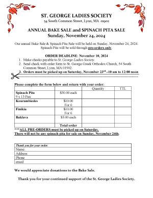 ST. GEORGE LADIES SPANAKOPITA & BAKE SALE